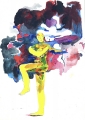 Figur mit Farbwolke, 2011, Gouache über Lichtdruck, 30 x 20 cm